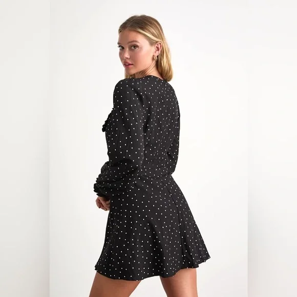 Lulus dress farmhouse cottage polka dot Sweetie Aura Black‎ White Mini Small - Picture 2 of 10